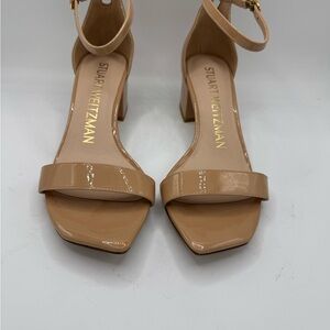 Stuart Weitzman Patent Leather Nude Heels with Ankle Strap